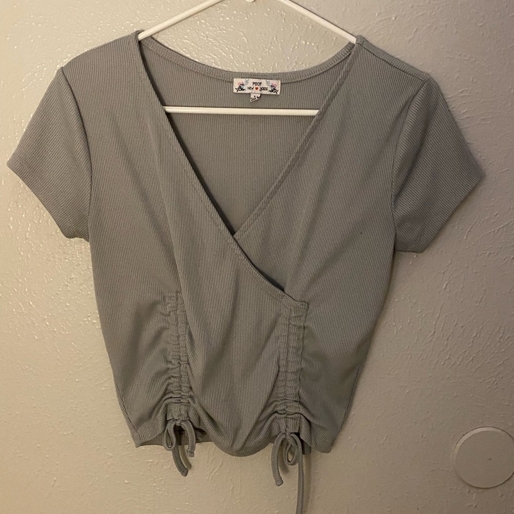 Poof! Light Gray Wrap Blouse